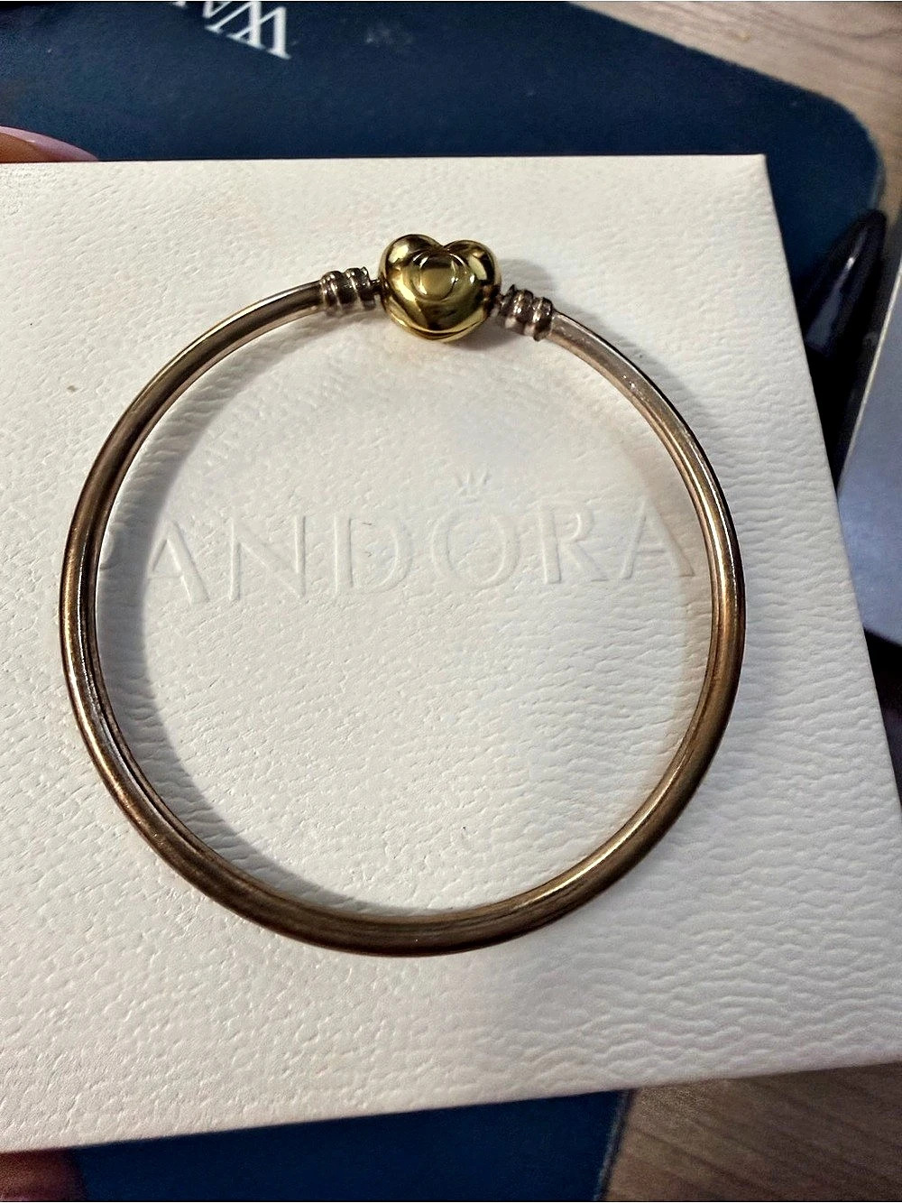 Pandora Radiating Heart Clasp Bangle Two-Tone Gold & Silver